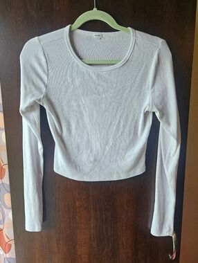 Garage White Ribbed Long Sleeve Cropped Top Size Medium